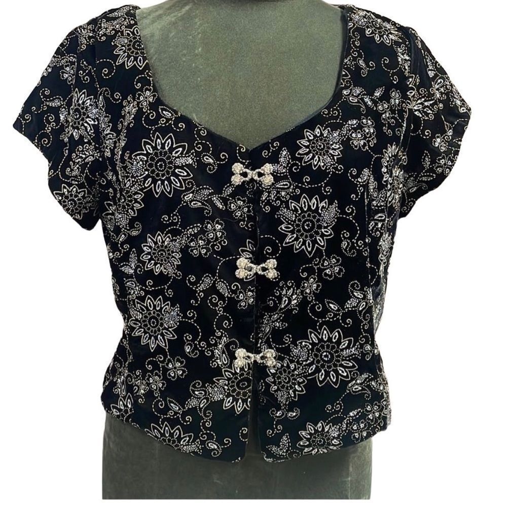 Vintage R&K Evening Floral Velvet Blouse 16 Romantic Cottagecore USA Coquette